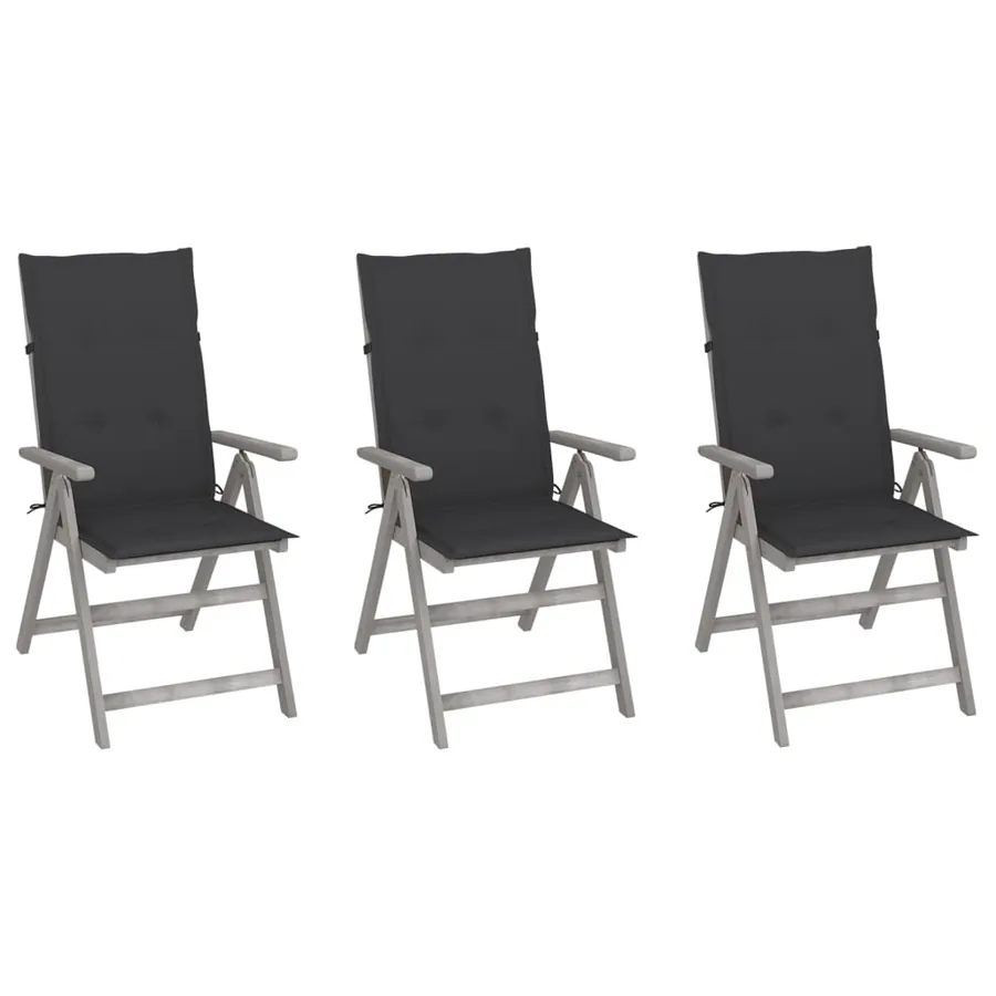 Chaises inclinables de jardin lot de 3 et coussins Bois acacia