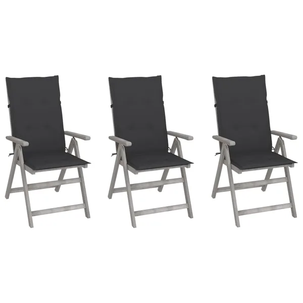 Chaises inclinables de jardin lot de 3 et coussins Bois acacia