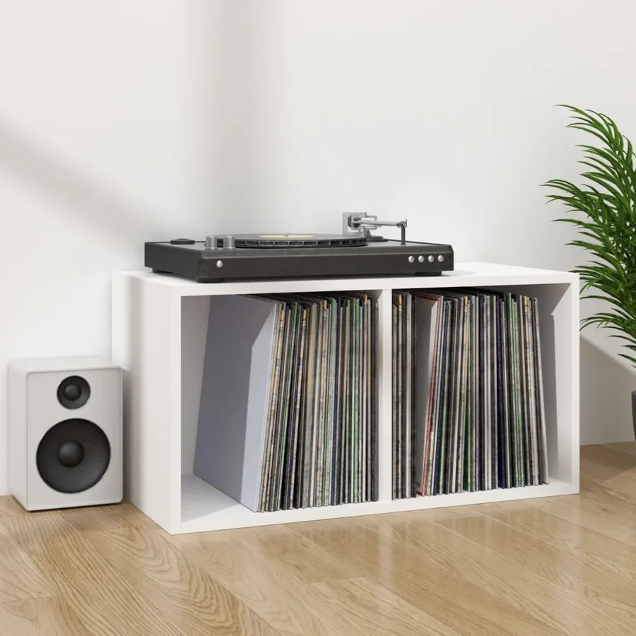 Boîte de rangement vinyles Blanc 71x34x36 cm Bois d'ingénierie - 6