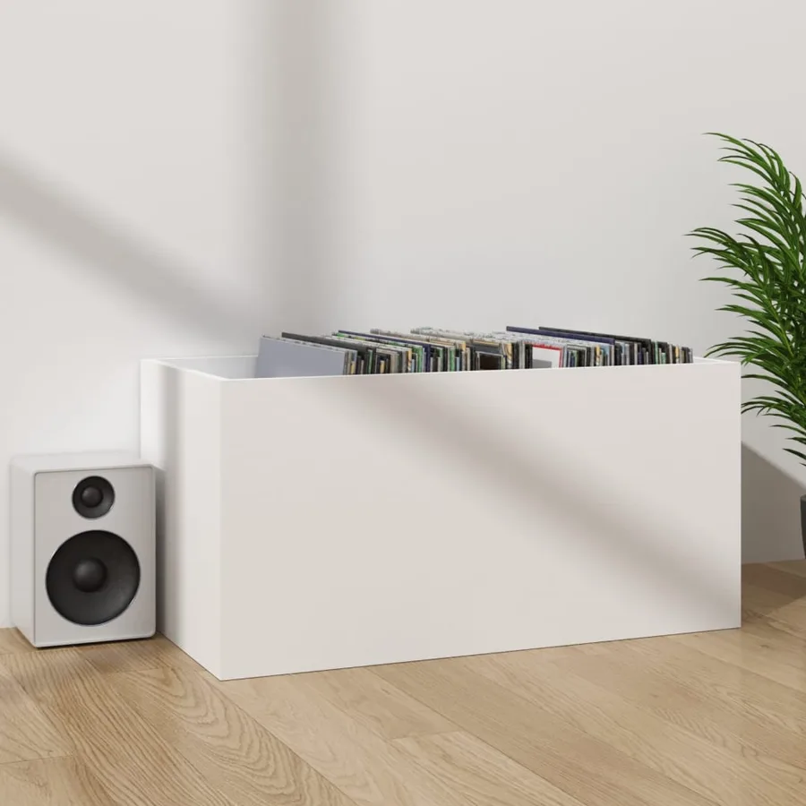 Boîte de rangement vinyles Blanc 71x34x36 cm Bois d'ingénierie - 7