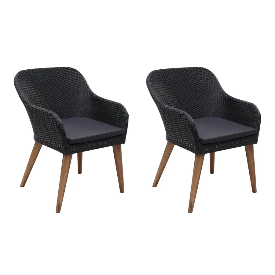 Chaises d'extérieur lot de 2 avec coussins Résine tressée Noir