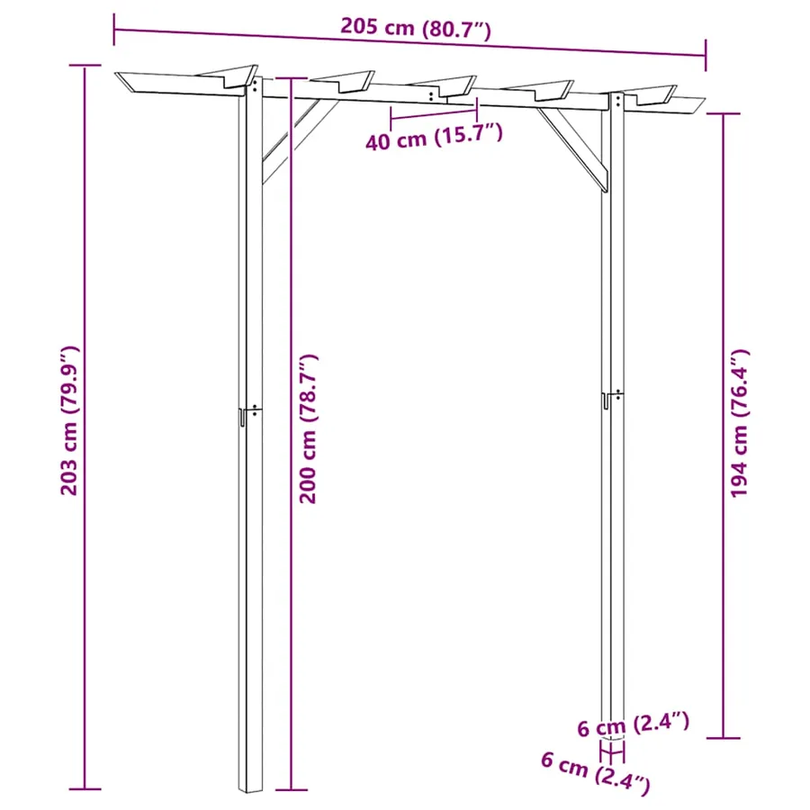 Pergola de jardin 205 x 40 x 203 cm Bois - 10