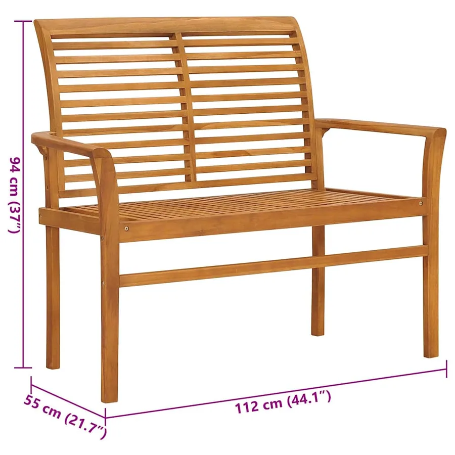 Banc de jardin et coussin anthracite 112 cm Bois de teck massif - 8
