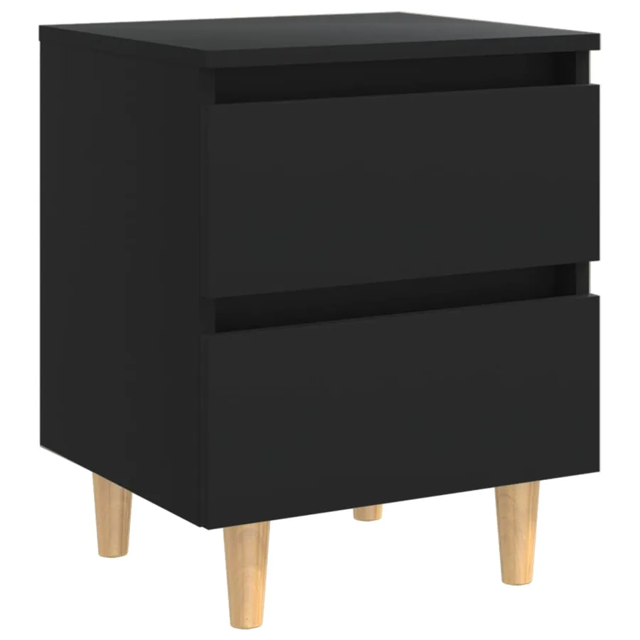 Table de chevet avec pieds en pin Noir 40x35x50 cm - 2
