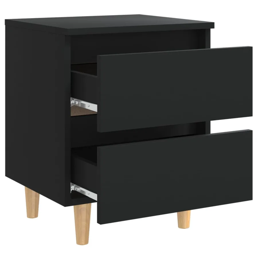 Table de chevet avec pieds en pin Noir 40x35x50 cm - 5