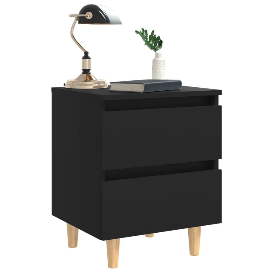 Table de chevet avec pieds en pin Noir 40x35x50 cm - 6