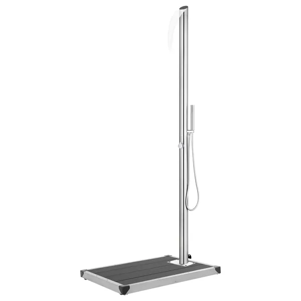 Douche de jardin avec base gris 225 cm Acier inoxydable