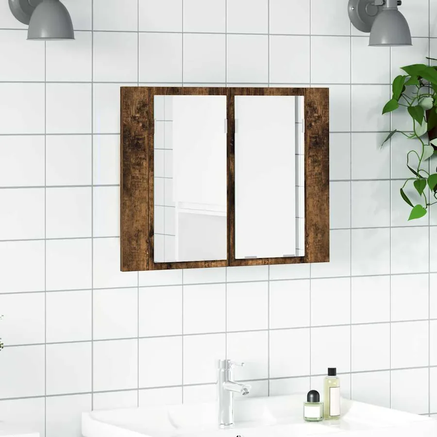 Armoire à miroir LED Chêne fumé 60x12x45 cm Bois d'ingénierie