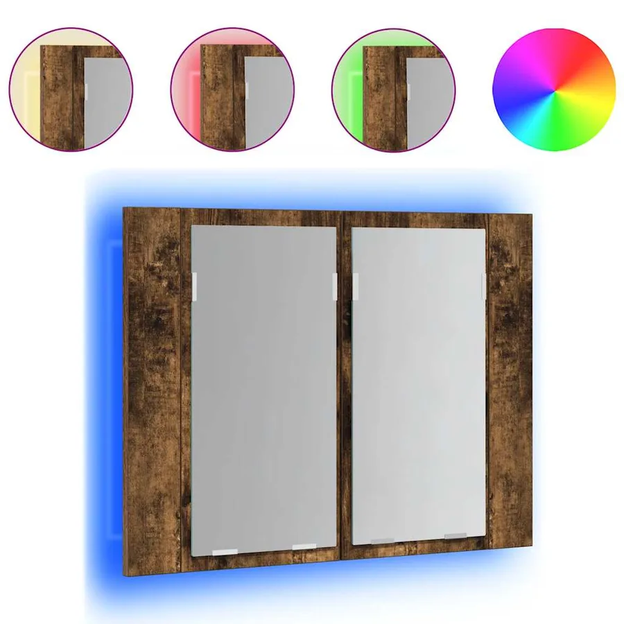 Armoire à miroir LED Chêne fumé 60x12x45 cm Bois d'ingénierie - 2