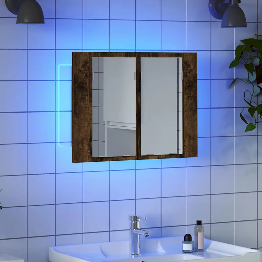 Armoire à miroir LED Chêne fumé 60x12x45 cm Bois d'ingénierie - 3