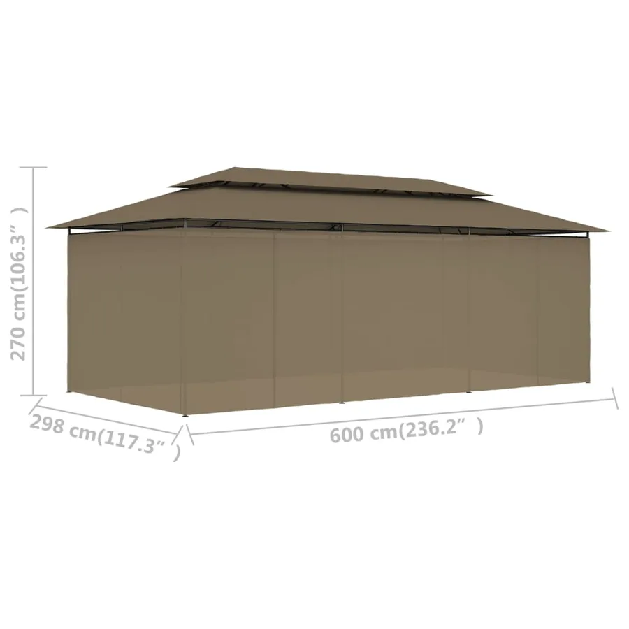 Belvédère avec rideaux 600x298x270 cm Taupe 180 g/m² - 9