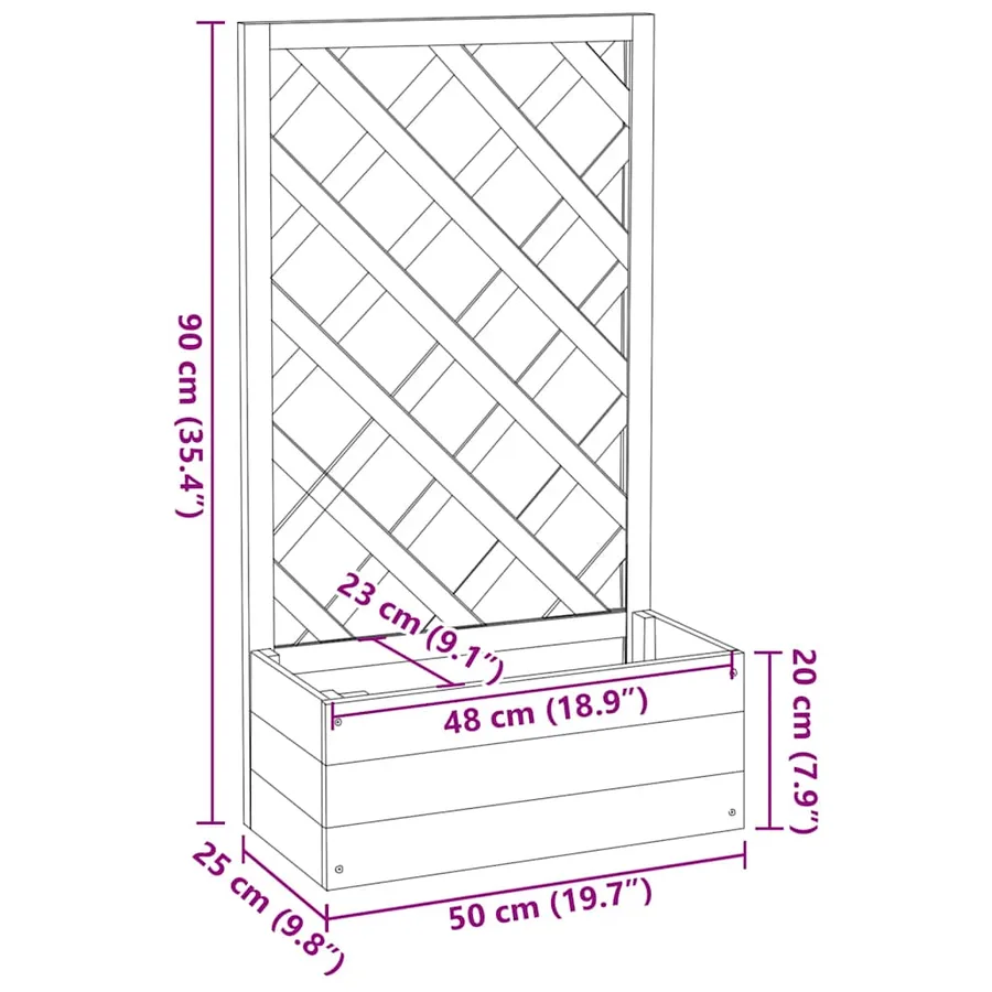 Jardinière à treillis de jardin Gris 50x25x90 cm Bois de sapin - 6