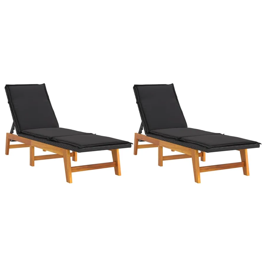 Chaises longues et coussins lot de 2 Résine tressée et acacia - 2