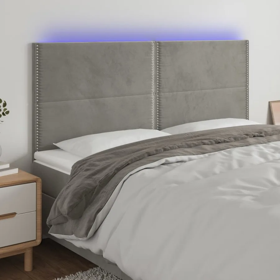 Tête de lit à LED Gris clair 200x5x118/128 cm Velours