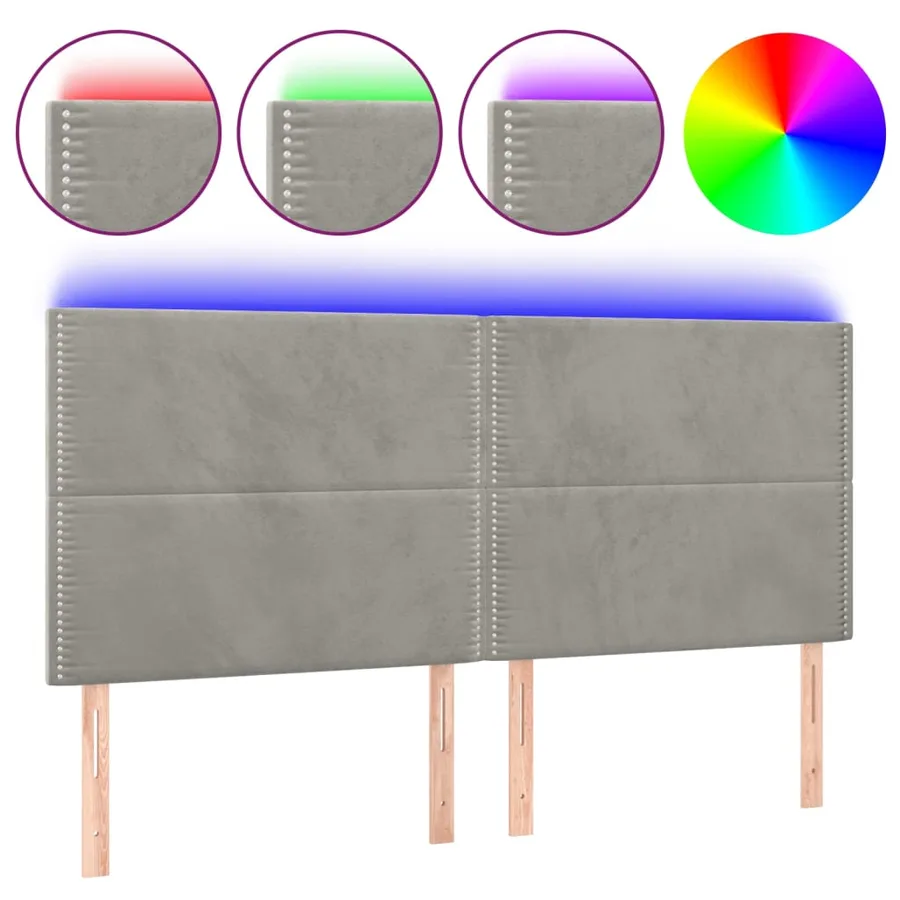 Tête de lit à LED Gris clair 200x5x118/128 cm Velours - 2