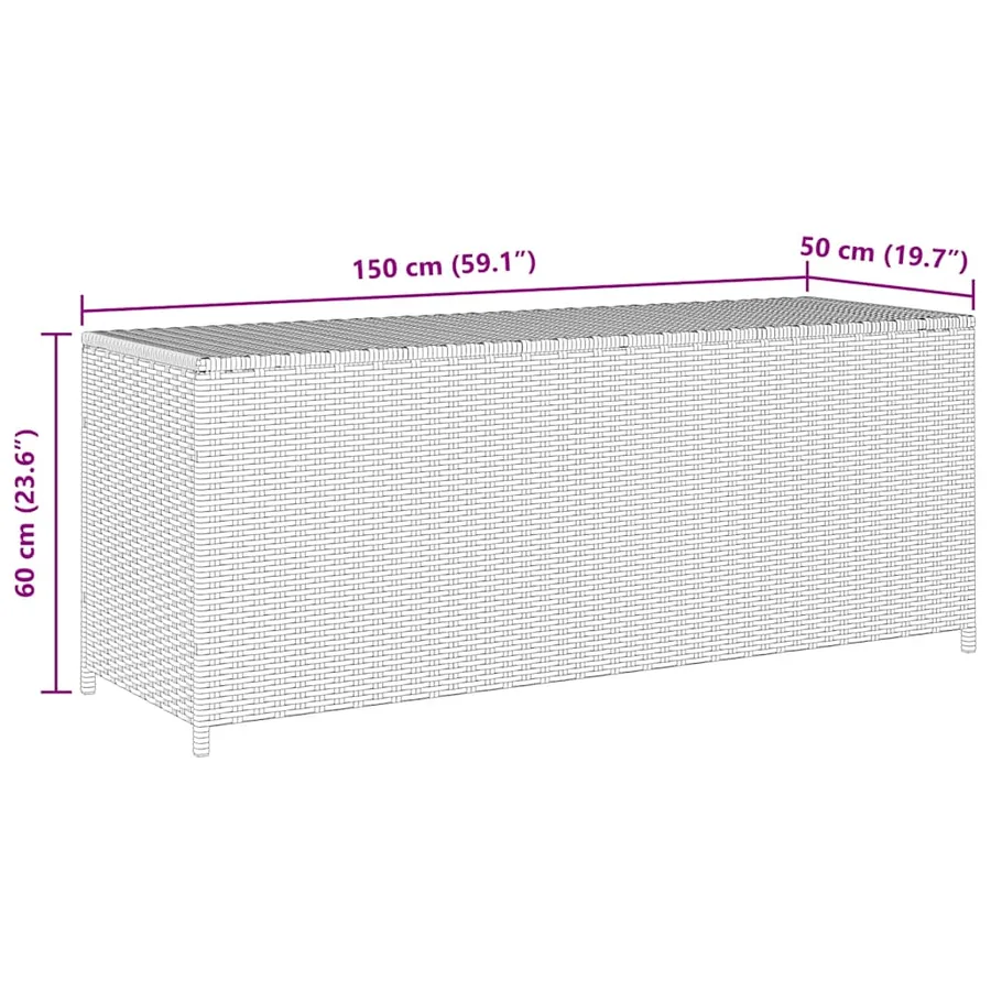 Boîte de rangement de jardin noir 150x50x60 cm résine tressée - 8
