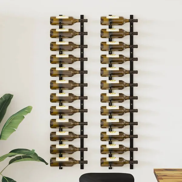 Casiers à bouteilles mural pour 12 bouteilles 2 pcs noir fer