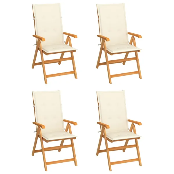 Chaises de jardin lot de 4 avec coussins crème Bois teck solide