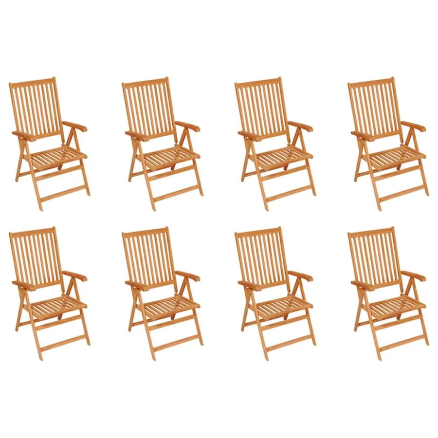 Chaises inclinables de jardin et coussins lot de 8 Teck solide - 2