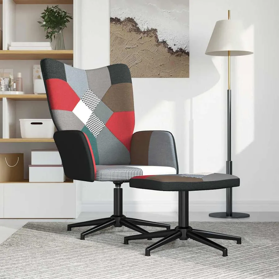 Chaise de relaxation avec tabouret Patchwork Tissu - 2
