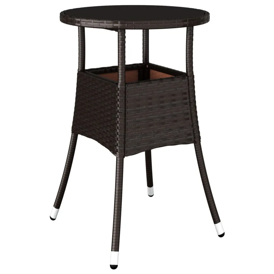 Table de jardin Ø60x75 cm Verre trempé/résine tressée Marron - 2