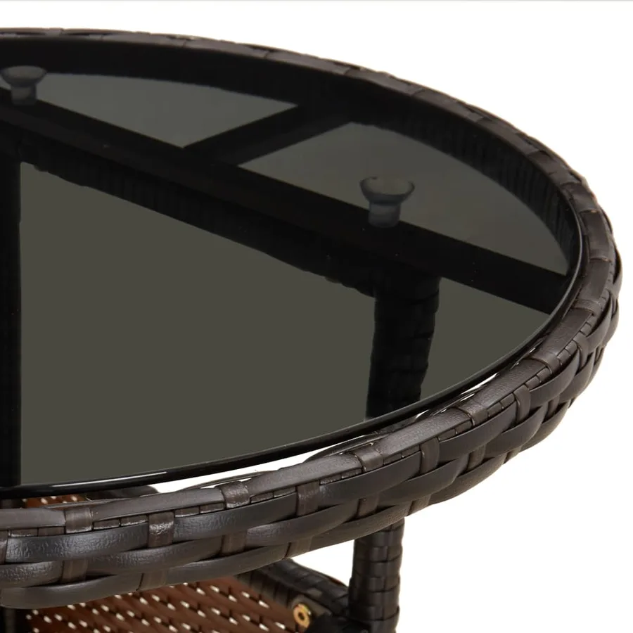 Table de jardin Ø60x75 cm Verre trempé/résine tressée Marron - 5