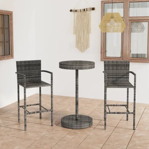 Ensemble de bar de jardin 3 pcs Résine tressée Gris