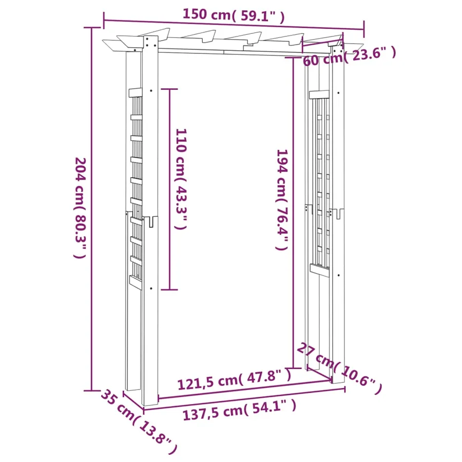 Arche pour rosiers 150 x 60 x 204 cm bois imprégné - 6