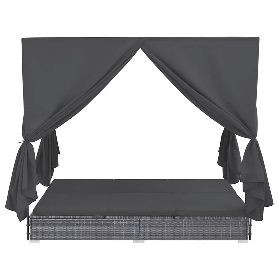Chaise longue d'extérieur avec rideaux Résine tressée Gris - 3