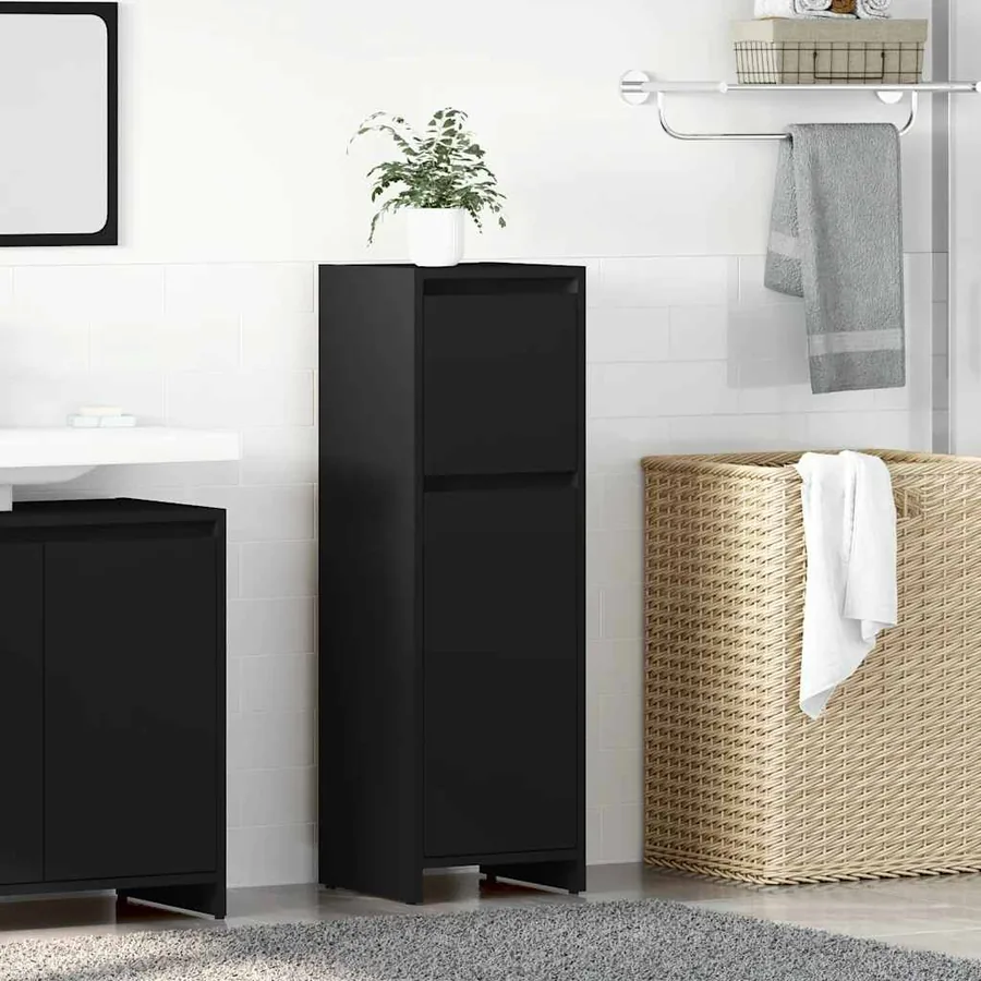 Armoire de salle de bain Noir 30x30x95 cm Bois d'ingénierie