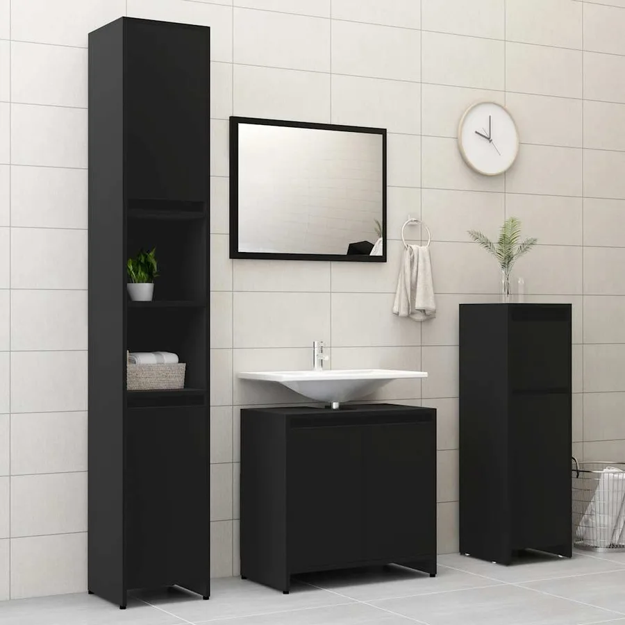 Armoire de salle de bain Noir 30x30x95 cm Bois d'ingénierie - 4