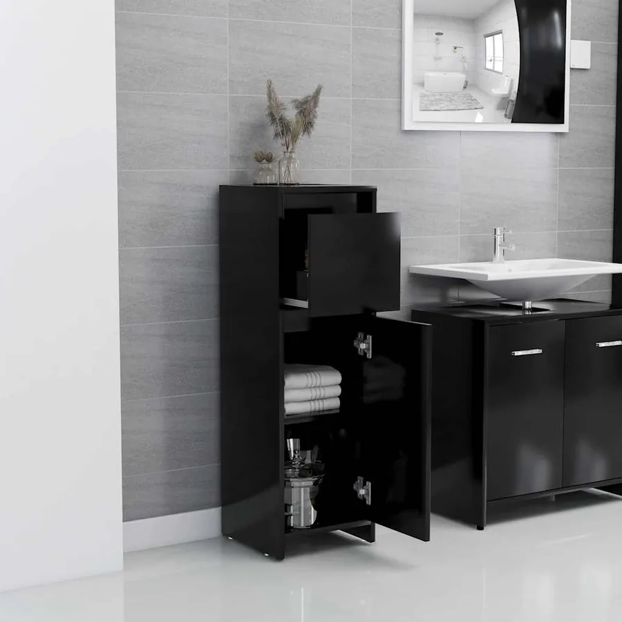Armoire de salle de bain Noir 30x30x95 cm Bois d'ingénierie - 5