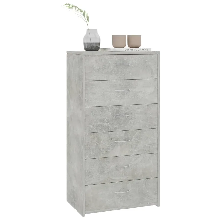 Buffet avec 6 tiroirs Gris béton 50x34x96 cm Bois d'ingénierie - 3