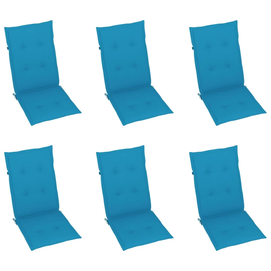 Chaises de jardin lot de 6 avec coussins bleu Bois teck massif - 6