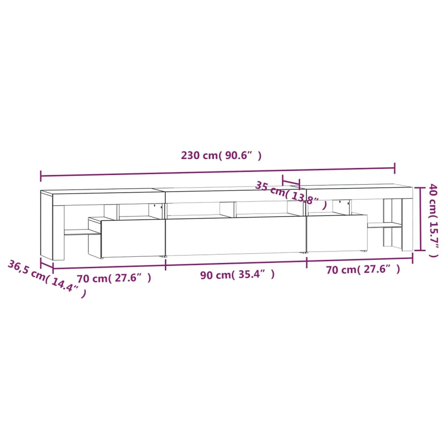 Meuble TV avec lumières LED Chêne sonoma 230x36,5x40 cm - 17