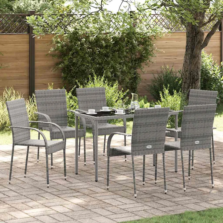 Chaises empilables d'extérieur lot de 6 Gris Résine tressée