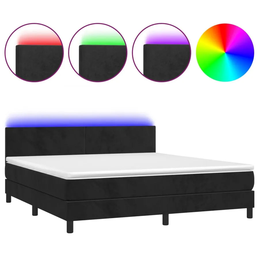 Sommier à lattes de lit avec matelas LED Noir 180x200cm Velours - 2