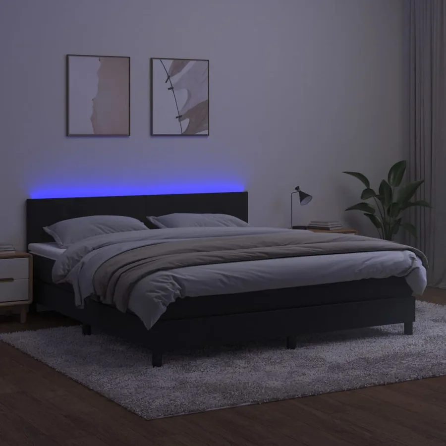 Sommier à lattes de lit avec matelas LED Noir 180x200cm Velours - 3