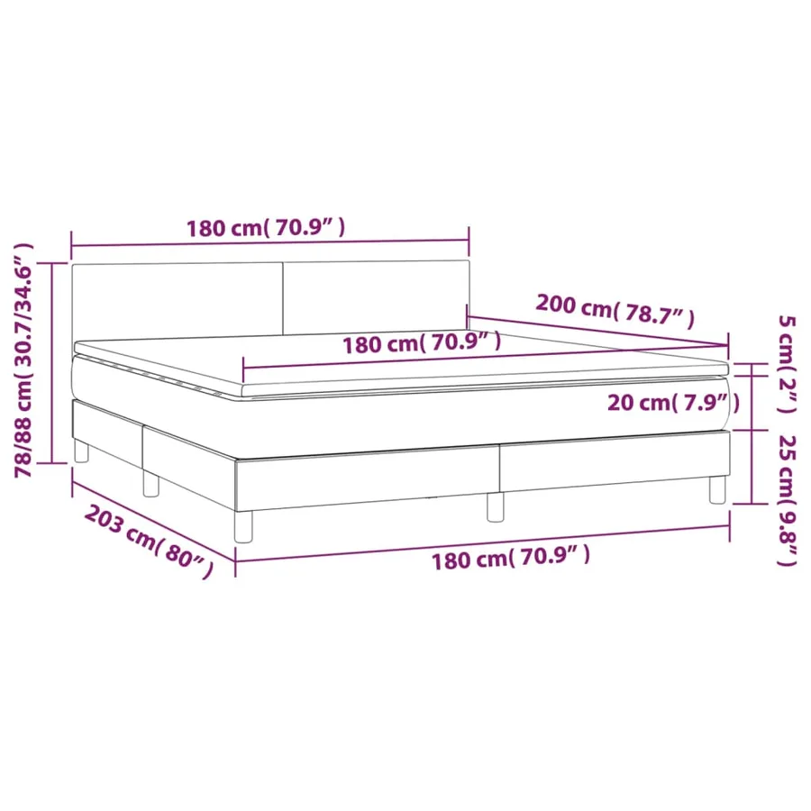 Sommier à lattes de lit avec matelas LED Noir 180x200cm Velours - 8