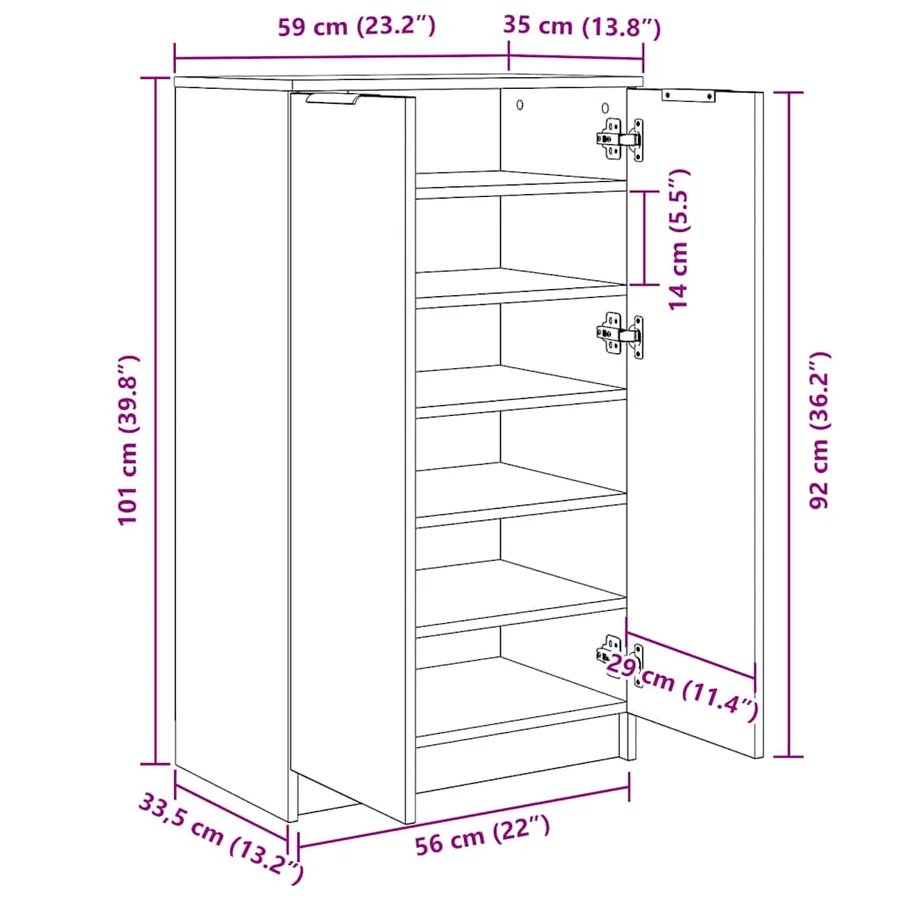 Armoire à chaussures Chêne sonoma 59x35x100,5cm Bois d'ingénierie - 10
