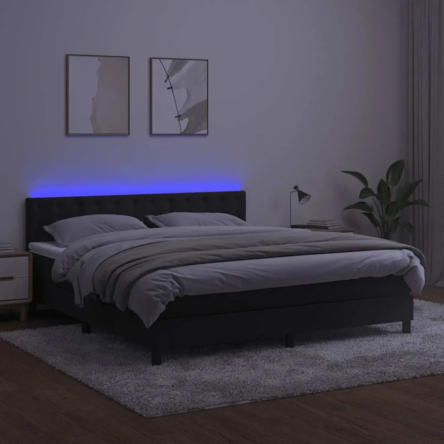 Sommier à lattes de lit avec matelas et LED Noir 180x200 cm - 4