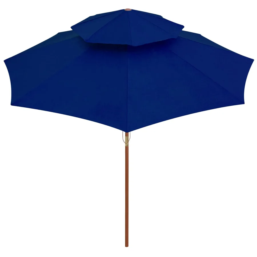 Parasol à deux étages avec mât en bois bleu 270 cm - 3