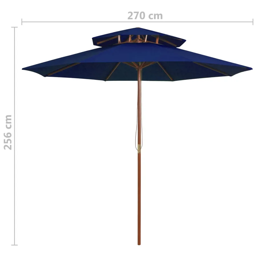Parasol à deux étages avec mât en bois bleu 270 cm - 6
