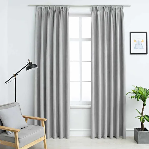Rideaux occultants avec crochets 2 pcs Gris 140x245 cm