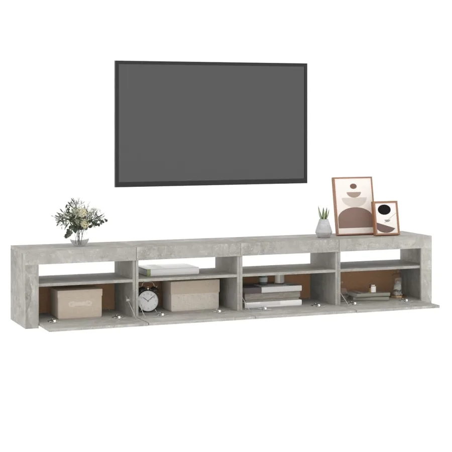 Meuble TV avec lumières LED Gris béton 240x35x40 cm - 11