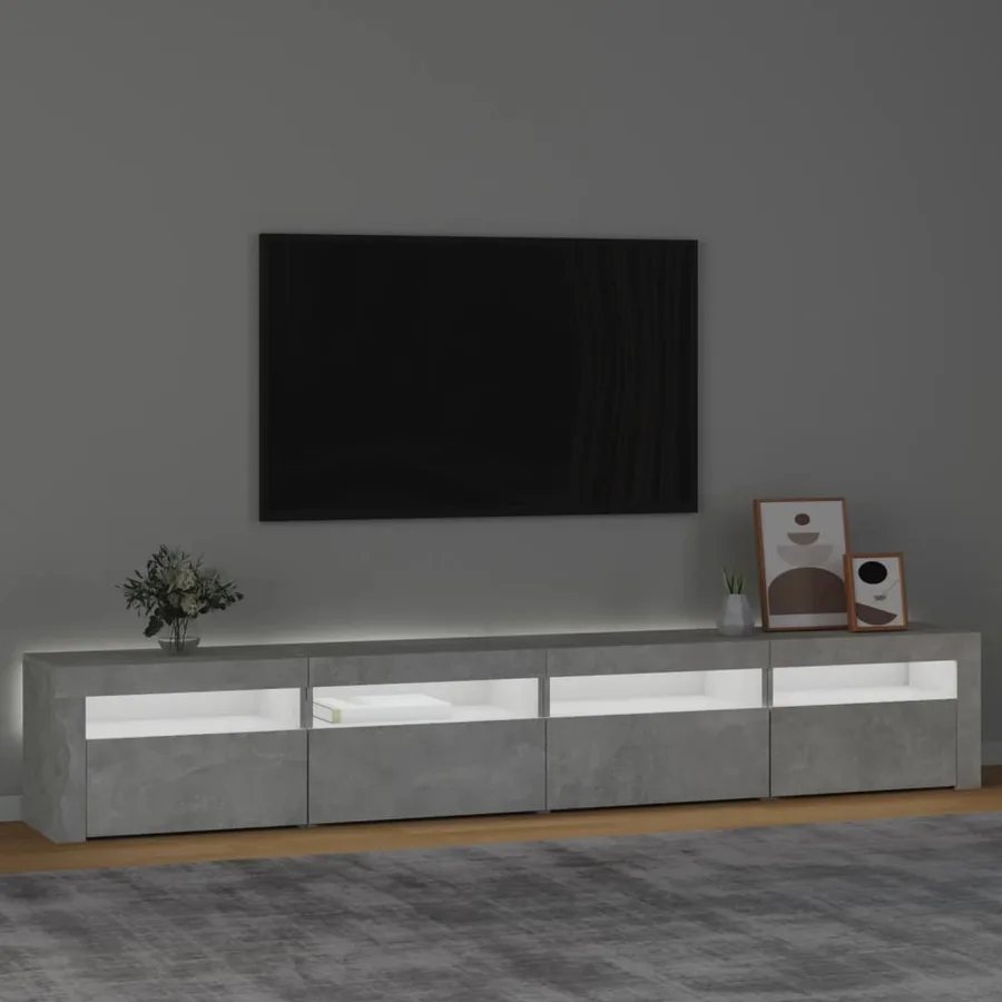 Meuble TV avec lumières LED Gris béton 240x35x40 cm - 3
