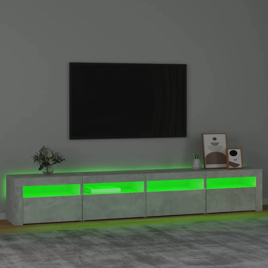 Meuble TV avec lumières LED Gris béton 240x35x40 cm - 4