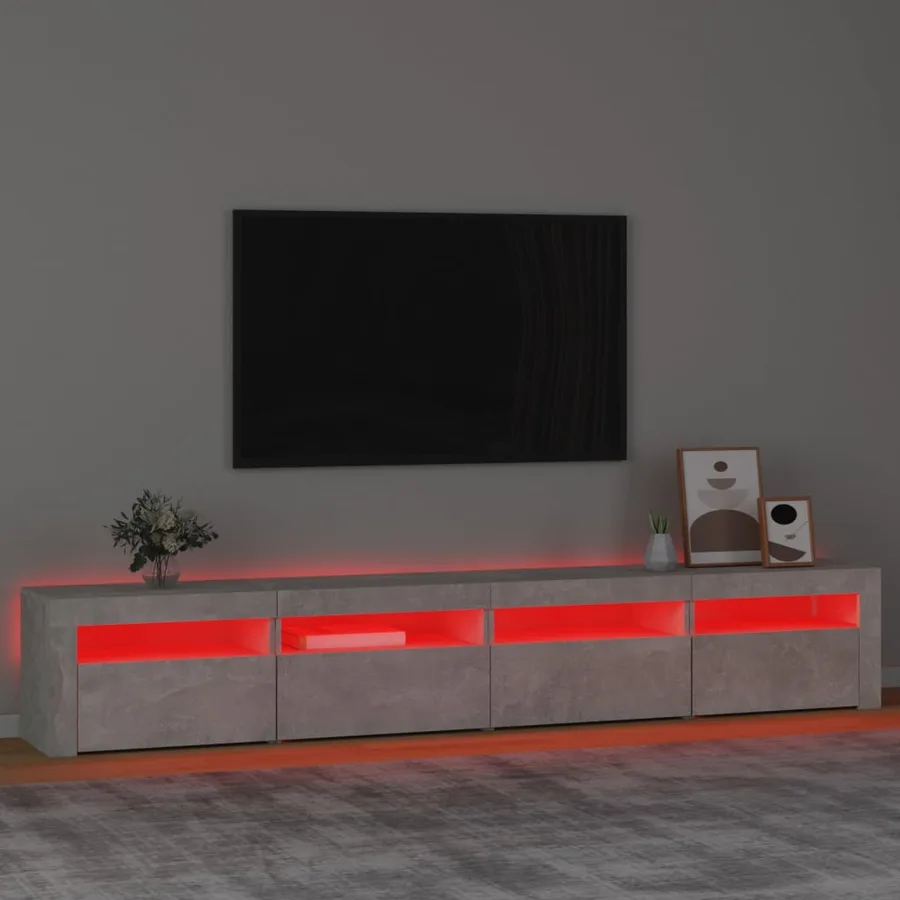 Meuble TV avec lumières LED Gris béton 240x35x40 cm - 5
