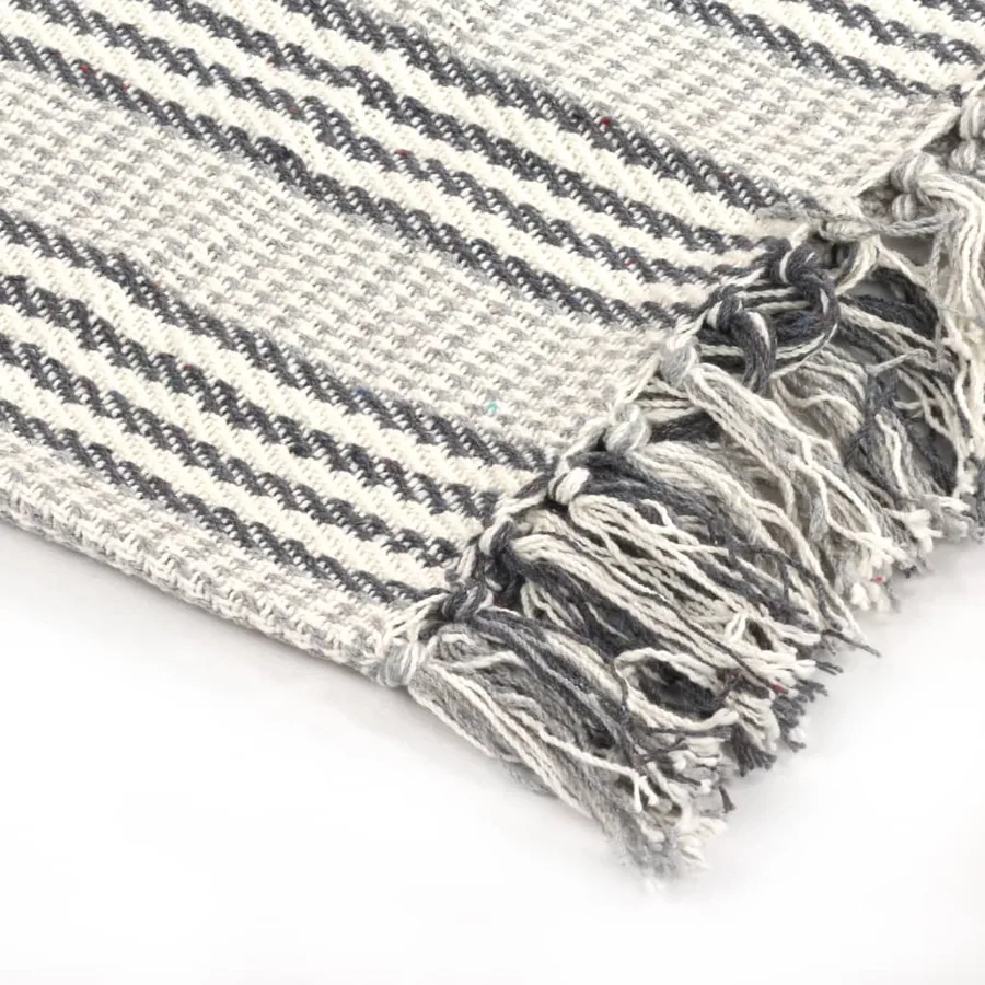 Couverture coton à rayures 160x210 cm Gris et Blanc - 4