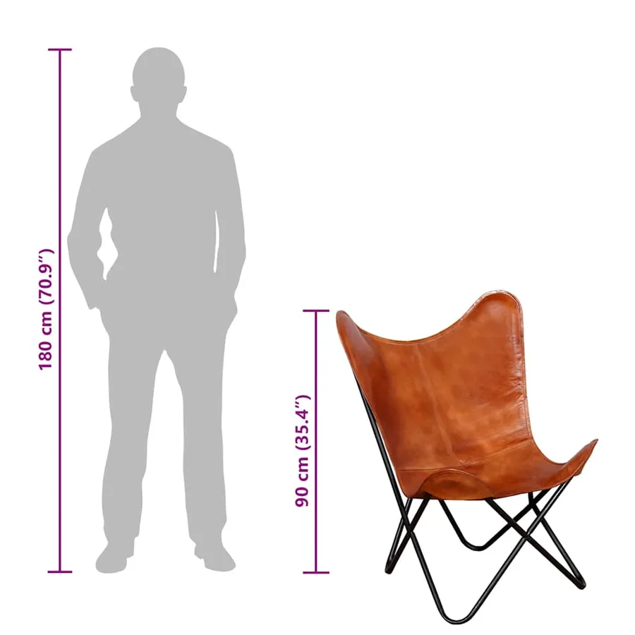 Chaise papillon Marron Cuir véritable - 8